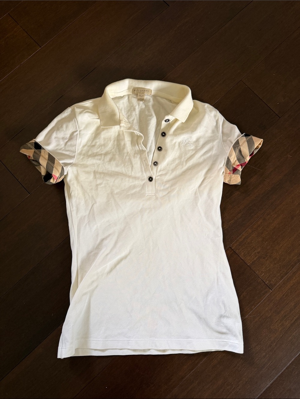 Burberry White Polo with Signature Check Sleeve Trim